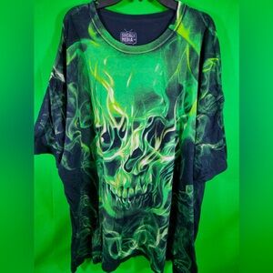 Men’s Vintage Social Media Skull All Over Green Black  T-Shirt sz 3XL